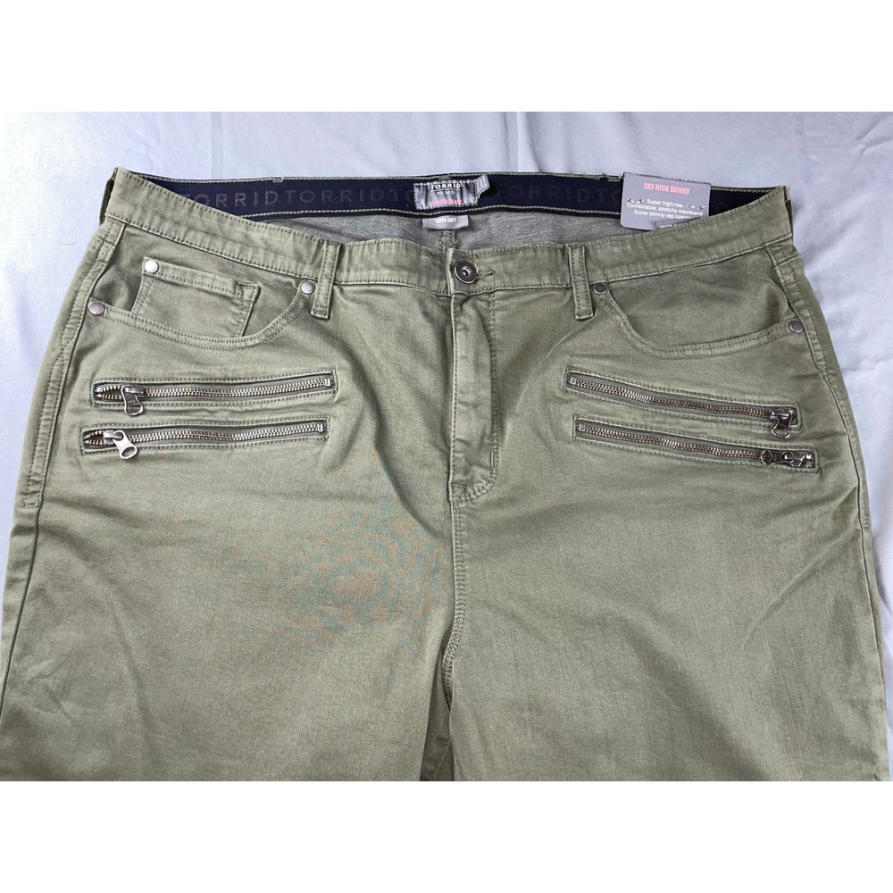 Torrid Sky High Skinny Super Soft Sateen Moto Jeans. Olive, Women's Plus 24S. - Picture 3 of 5
